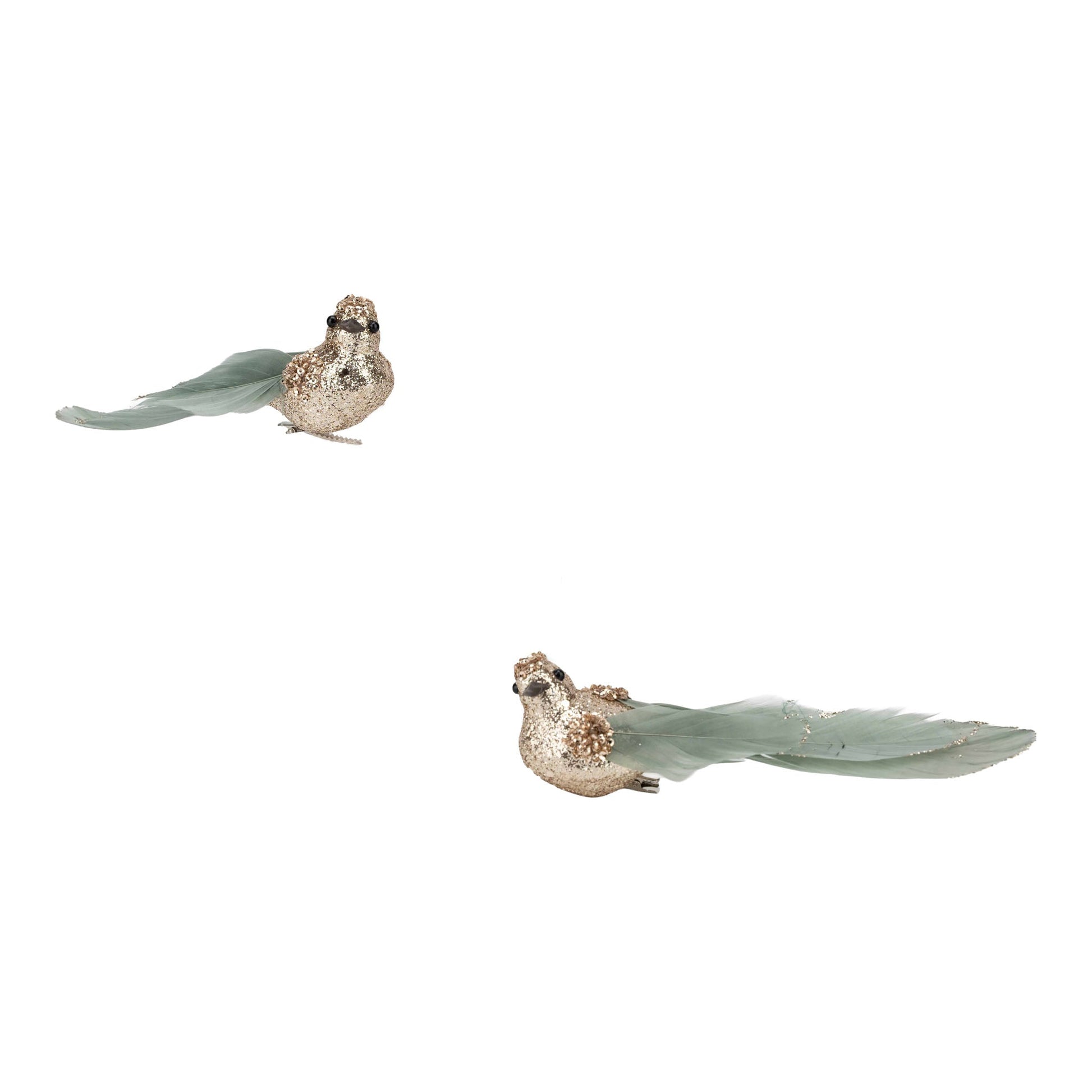 Champagne Glitter Bird with Sage Tail Clip-On Ornament - Set of 2 - My Christmas