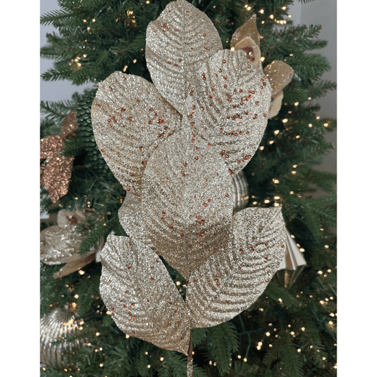 Champagne Glitter Leaf Spray - My Christmas