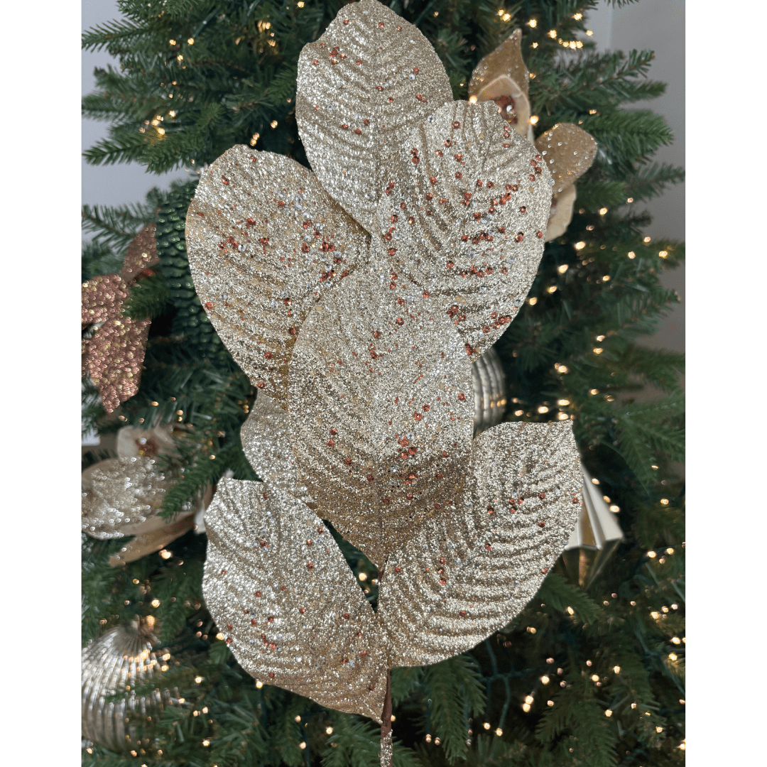 Champagne Glitter Leaf Spray - My Christmas