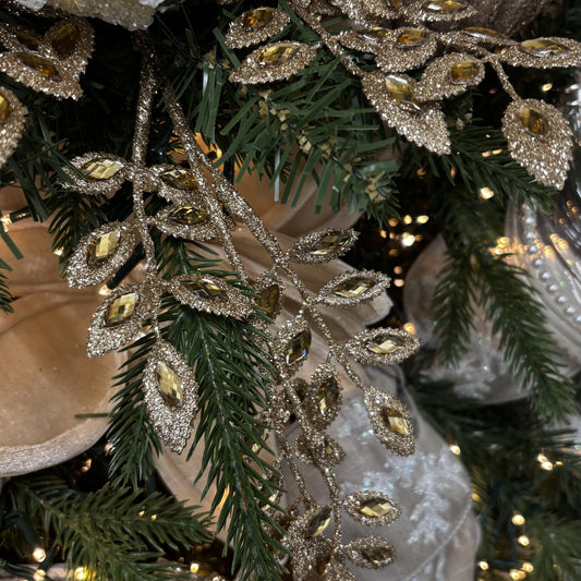 Champagne Glitter Leaf Spray with Amber Crystals - My Christmas