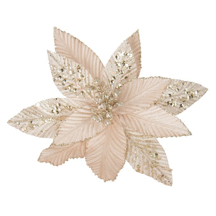 Champagne Glitter Poinsettia with Clip - My Christmas