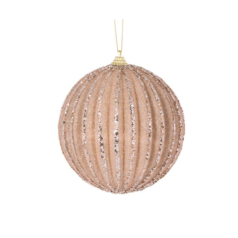 Champagne Glitter Ribbed Bauble - My Christmas