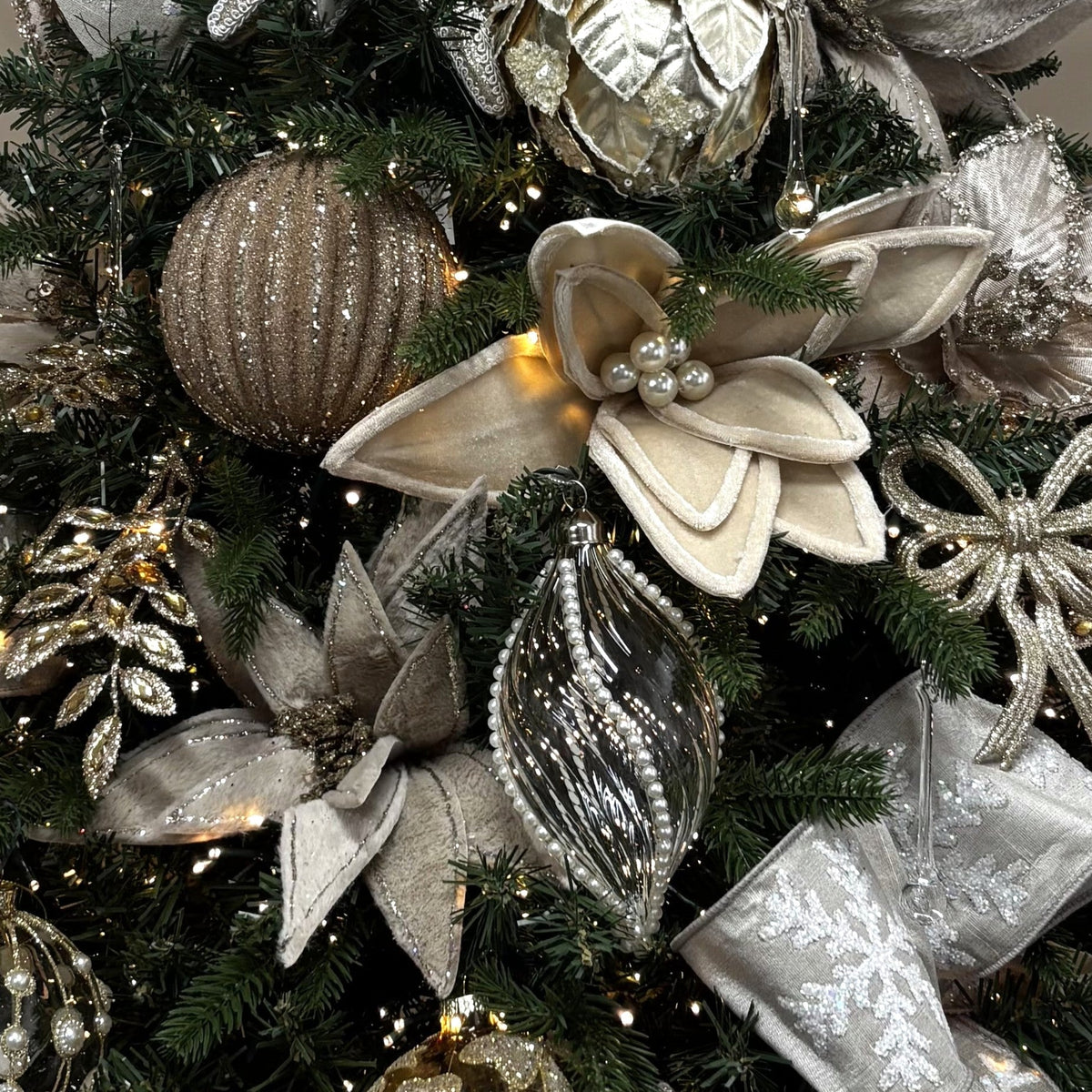 Champagne Glitter Ribbed Bauble- Various Sizes - My Christmas