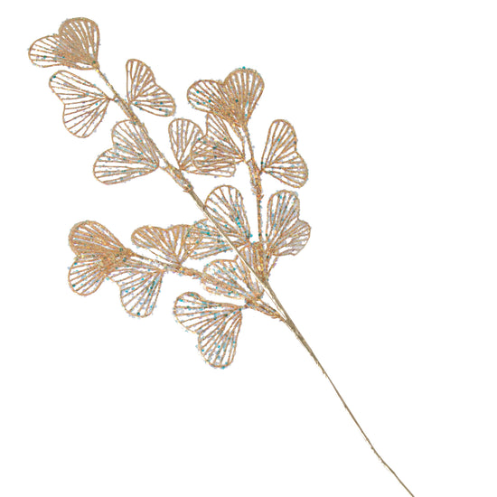 Champagne Glitter Sequin Heart Leaf Spray - My Christmas