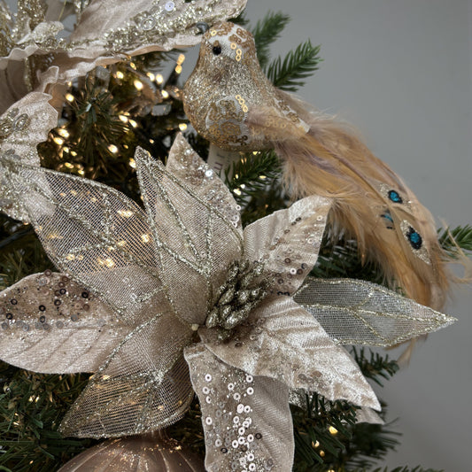 Champagne Jewel Clip - on Bird - My Christmas