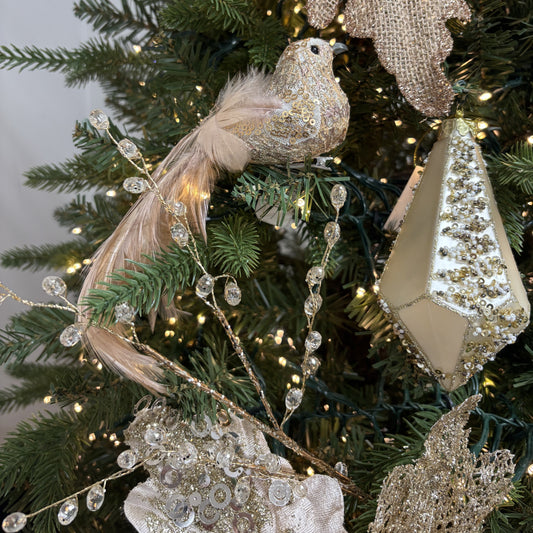 Champagne Jewel Clip - on Bird - My Christmas