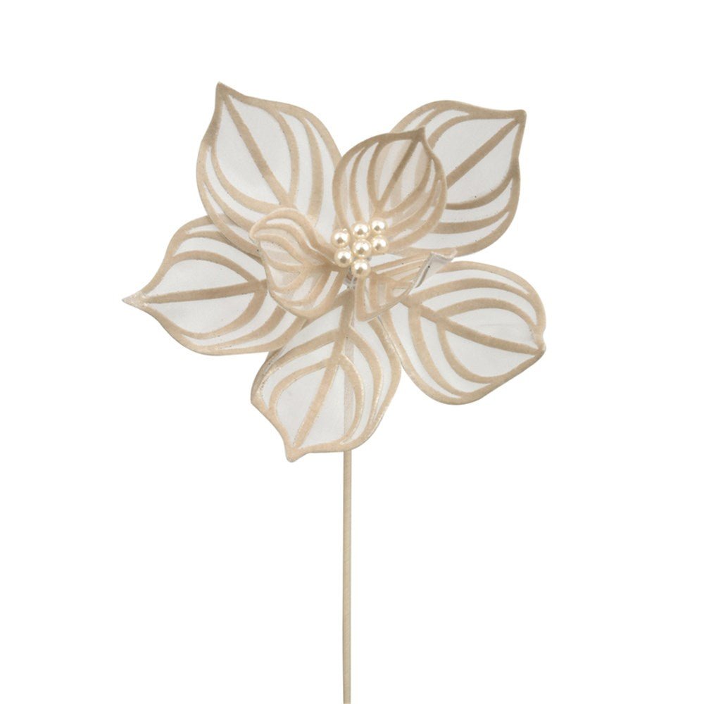 Champagne Lace Poinsettia with Pearl Centre - My Christmas