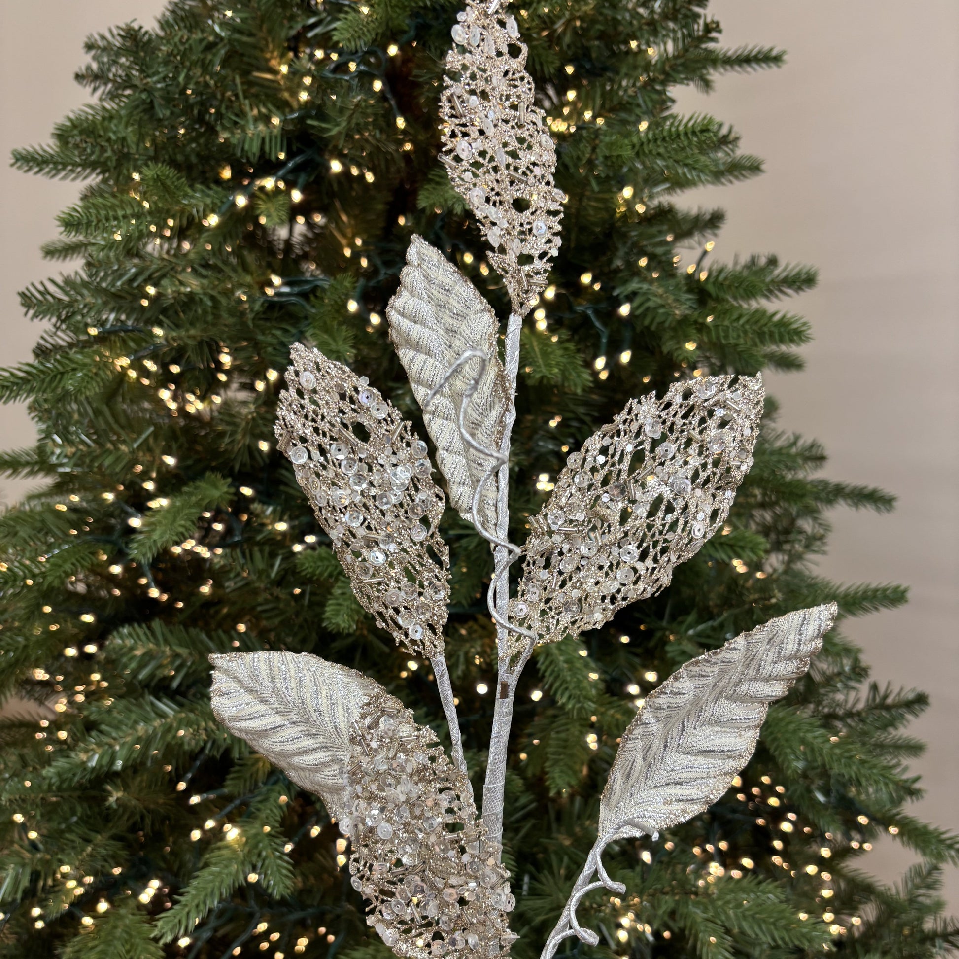 Champagne Metallic Magnolia Leaf Spray - My Christmas
