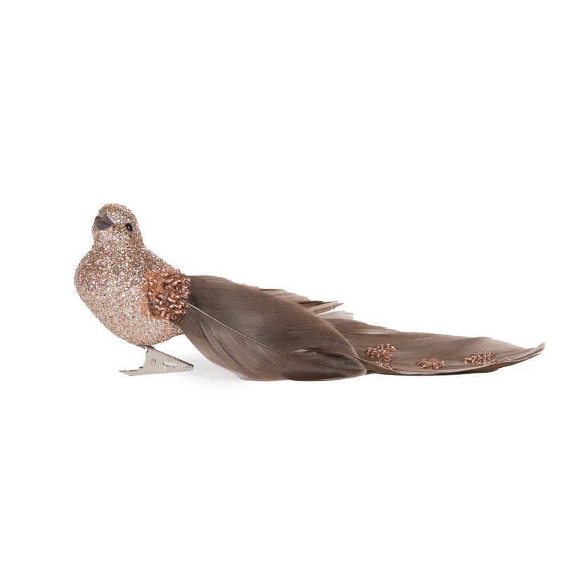 Champagne Natural Feather Clip Bird - My Christmas