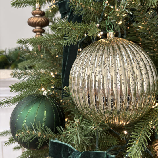 Champagne Shiny Lined Mercury Bauble - 15cm - My Christmas