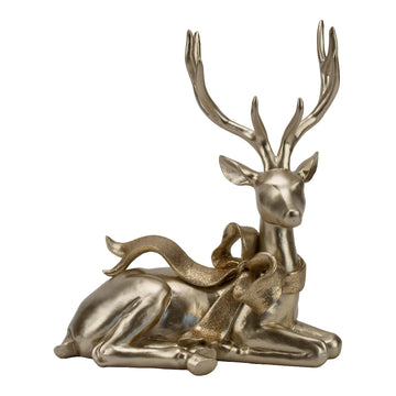 Champagne Sitting Deer with Bow - 27cm - My Christmas