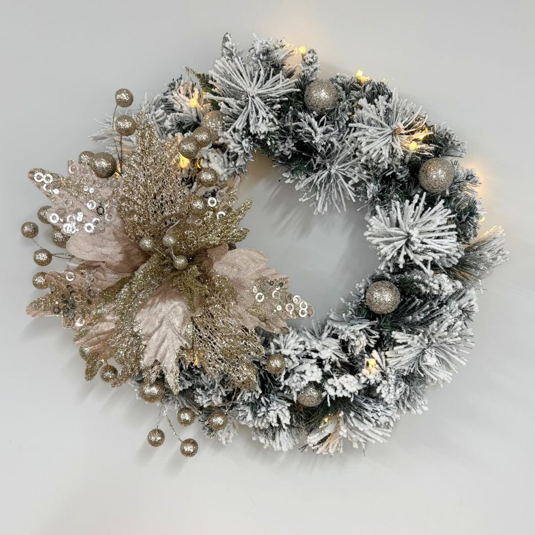 Champagne Splendour on Flocked Wreath - My Christmas