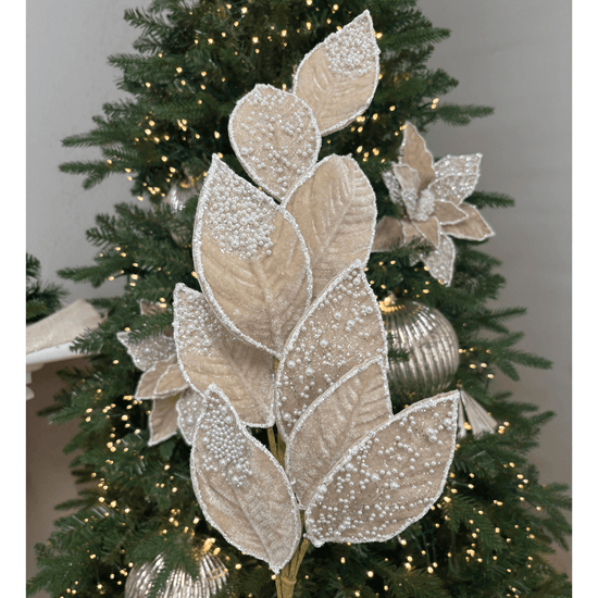 Champagne Velvet and Pearl Leaf Spray - My Christmas