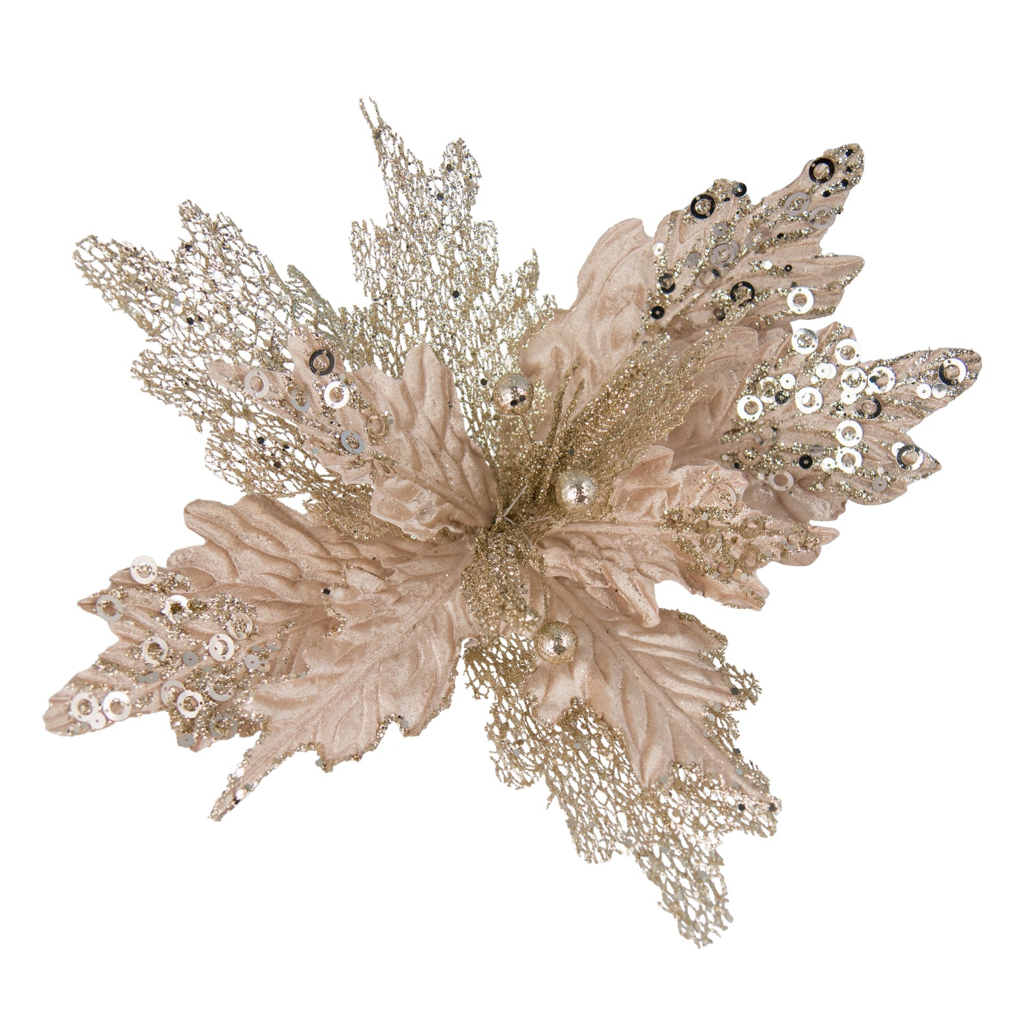 Champagne with Two - toned Glitter Poinsettia with Clip - My Christmas