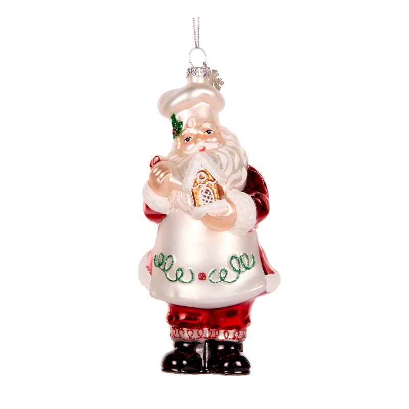Chef Santa with Gingerbread House Glass Ornament - My Christmas