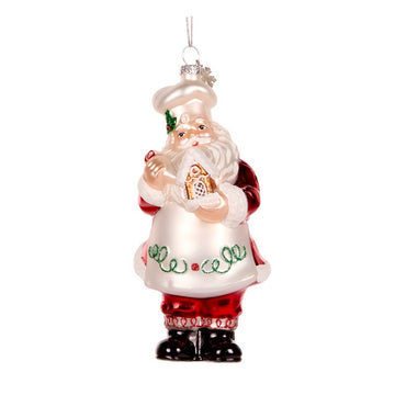 Chef Santa with Gingerbread House Glass Ornament - My Christmas