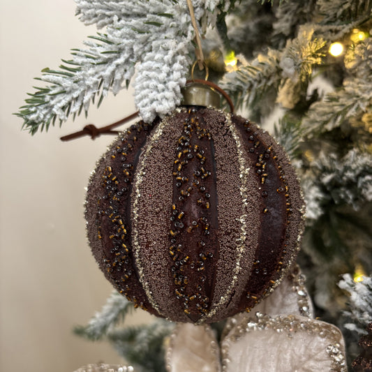 Chocolate Embellished Ribbed Bauble - My Christmas