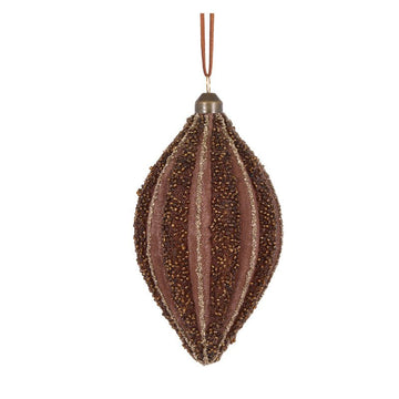 Chocolate Embellished Ribbed Drop Bauble - My Christmas