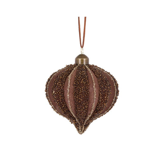 Chocolate Embellished Ribbed Onion Bauble - My Christmas