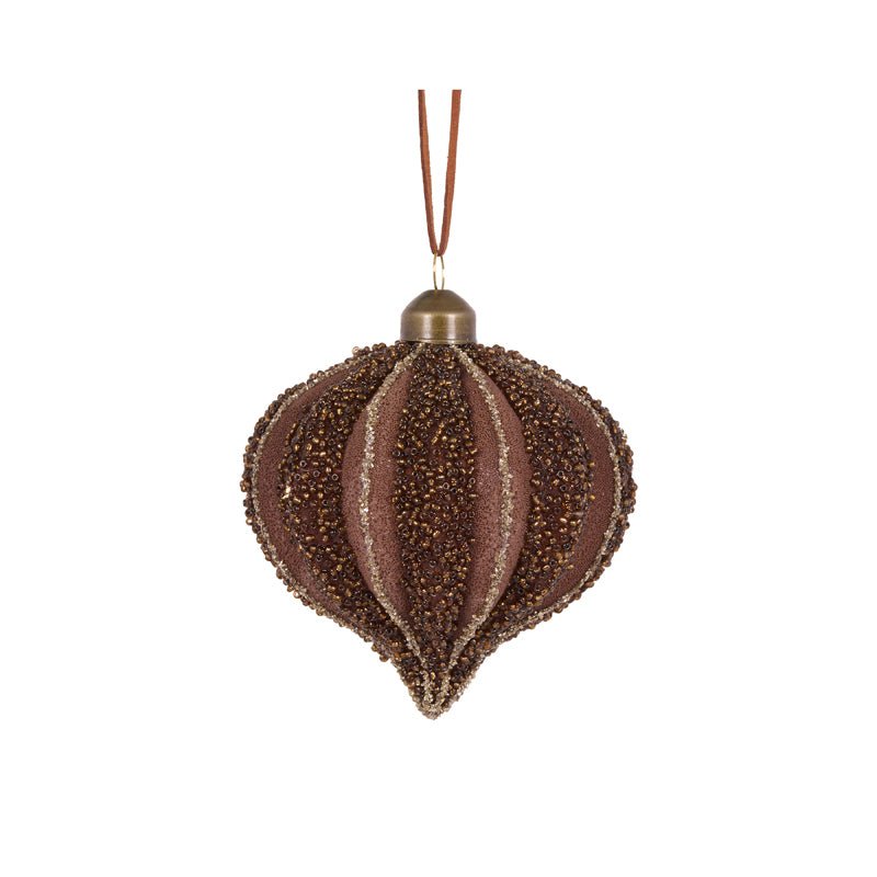 Chocolate Embellished Ribbed Onion Bauble - My Christmas