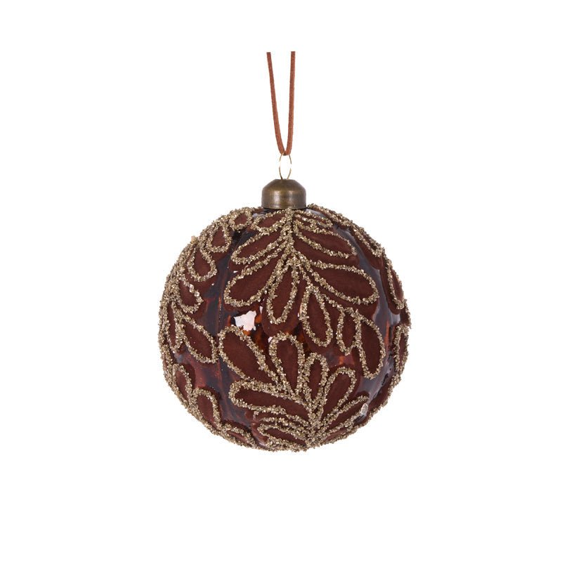 Chocolate Velvet Fern Bauble - My Christmas