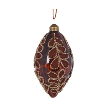 Chocolate Velvet Fern Drop Bauble - My Christmas