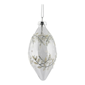 Clear Encrusted White Leaf Long Drop Ornament - My Christmas