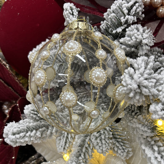 Clear Glass Bauble with Pearl Details - My Christmas