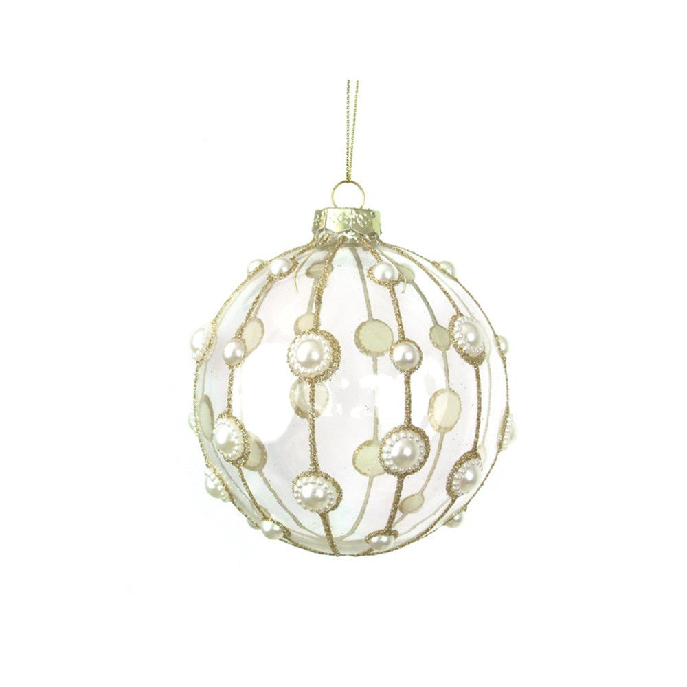 Clear Glass Bauble with Pearl Details - My Christmas