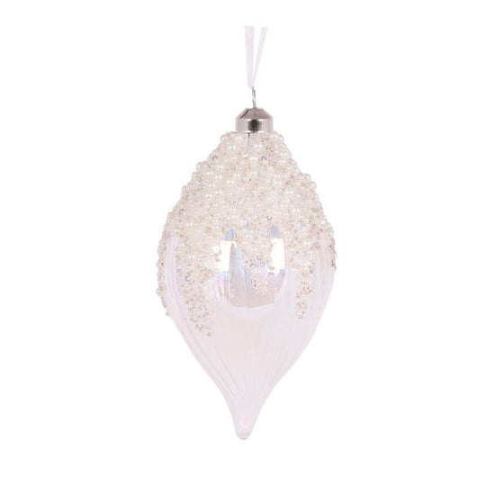 Clear Pearl Topped Drop Bauble - My Christmas