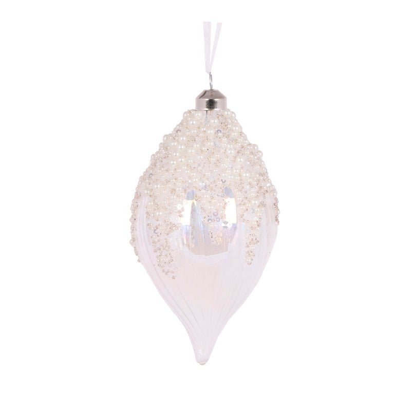 Clear Pearl Topped Drop Bauble - My Christmas