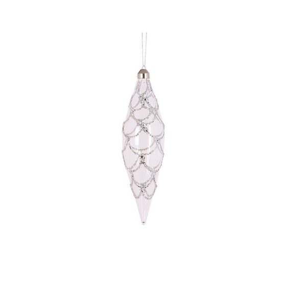 Clear Silver Scallop Long Drop Bauble - My Christmas