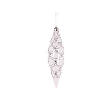 Clear Silver Scallop Long Drop Bauble - My Christmas