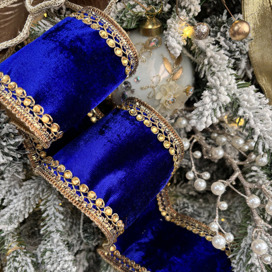 Cobalt Velvet with Jewel Side Ribbon - My Christmas