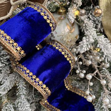 Cobalt Velvet with Jewel Side Ribbon - My Christmas