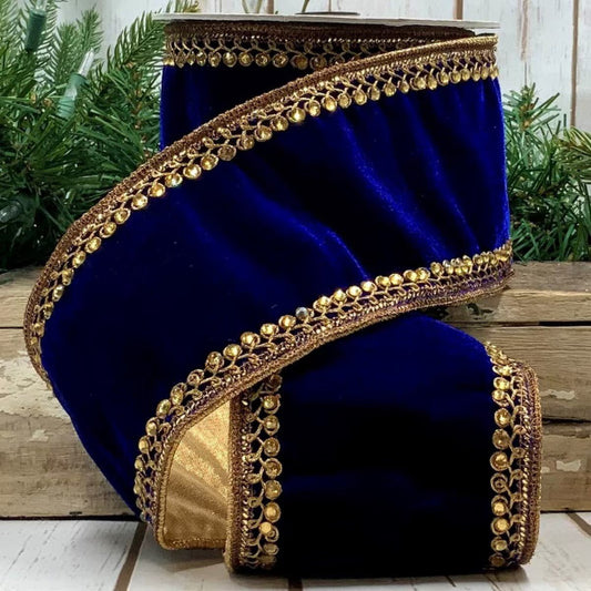 Cobalt Velvet with Jewel Side Ribbon - My Christmas