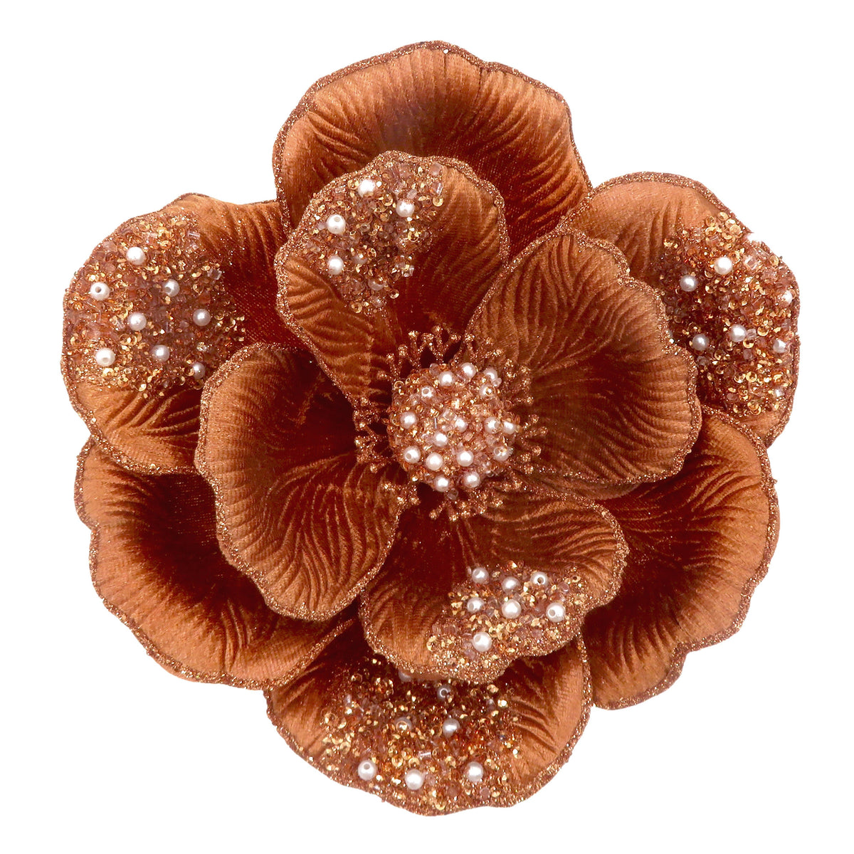 Copper Clip-on Magnolia with Beaded Petals - My Christmas
