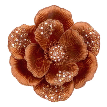 Copper Clip-on Magnolia with Beaded Petals - My Christmas