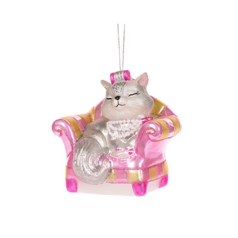 Cozy Pearl Couch Cat Ornament - My Christmas