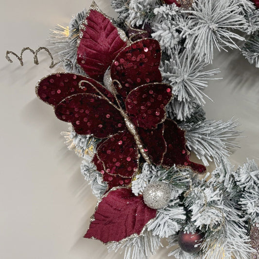 Cranberry Cocktail on Flocked Wreath - My Christmas