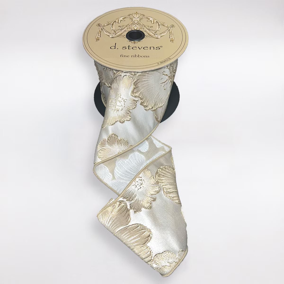 Cream and Gold Satin Floral Brocade Ribbon - My Christmas