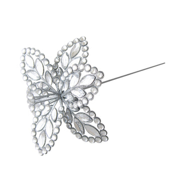 Crystal Silver Poinsettia Stem - My Christmas