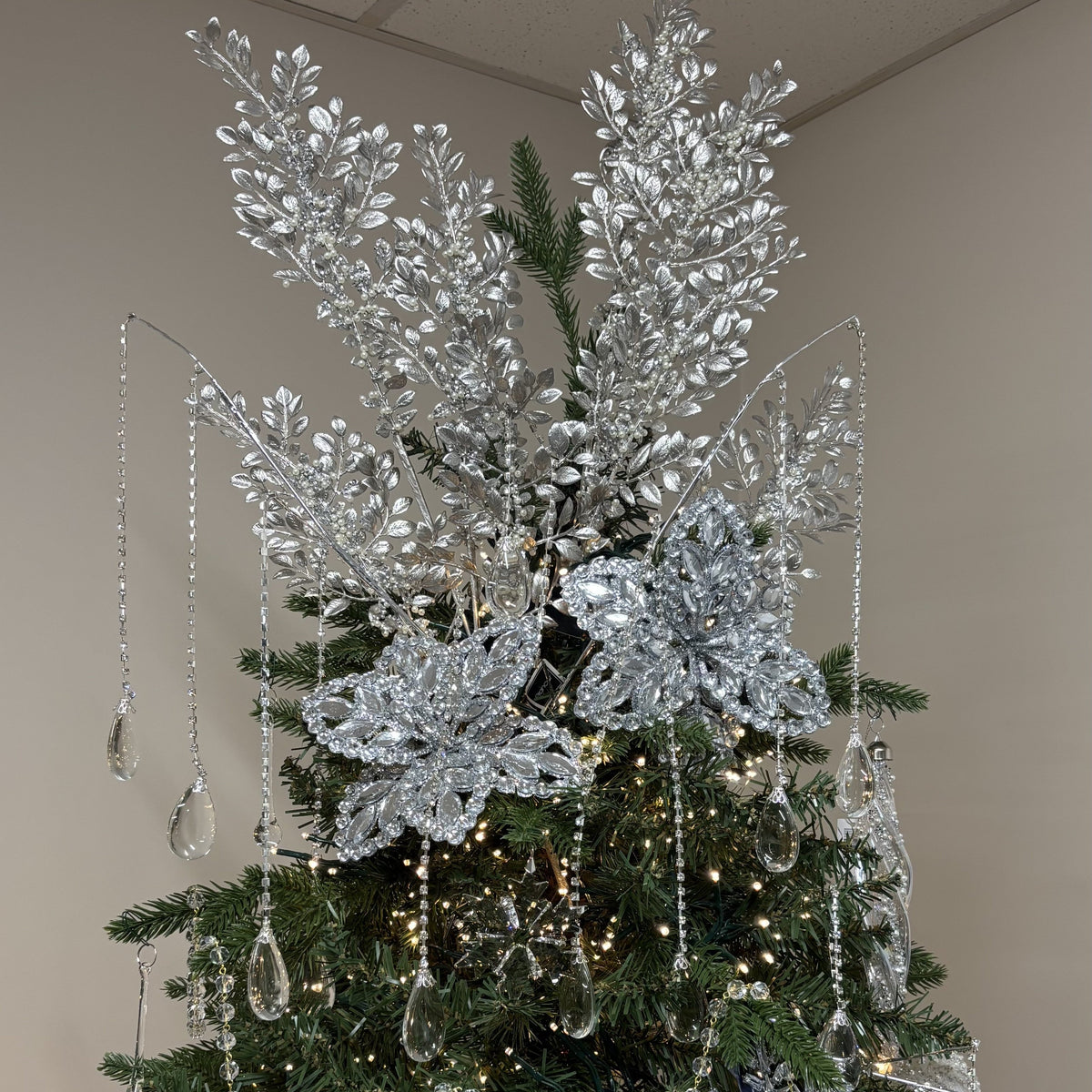 Crystal Silver Poinsettia Stem - My Christmas