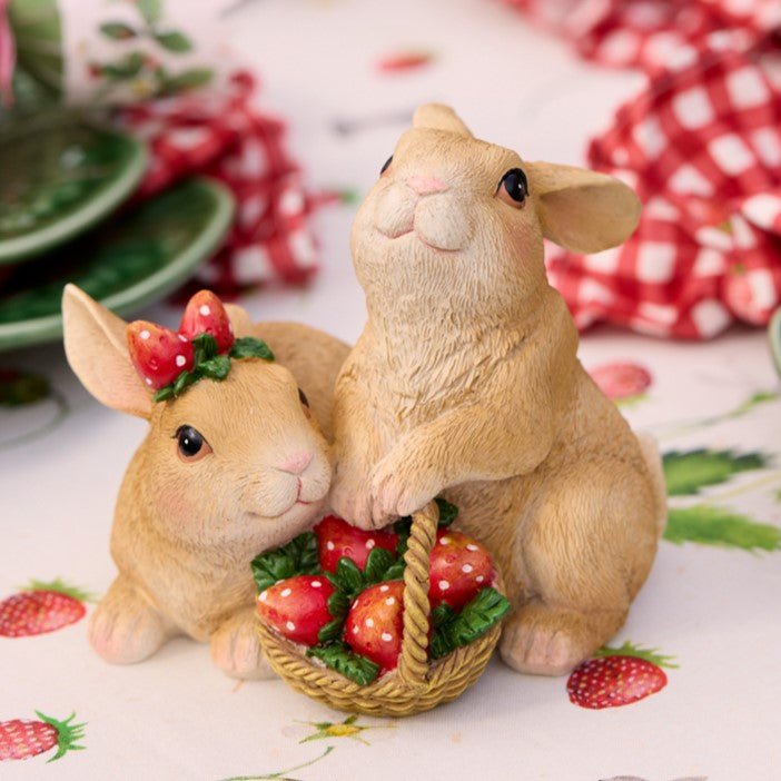 Cuddling Rabbits with Strawberry Basket - My Christmas