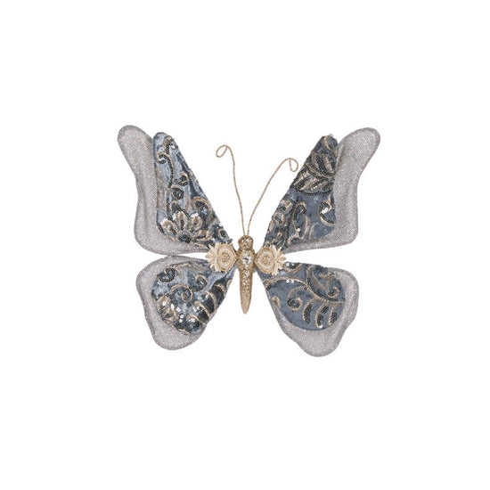 Damask Blue Velvet Butterflies - Assorted - My Christmas
