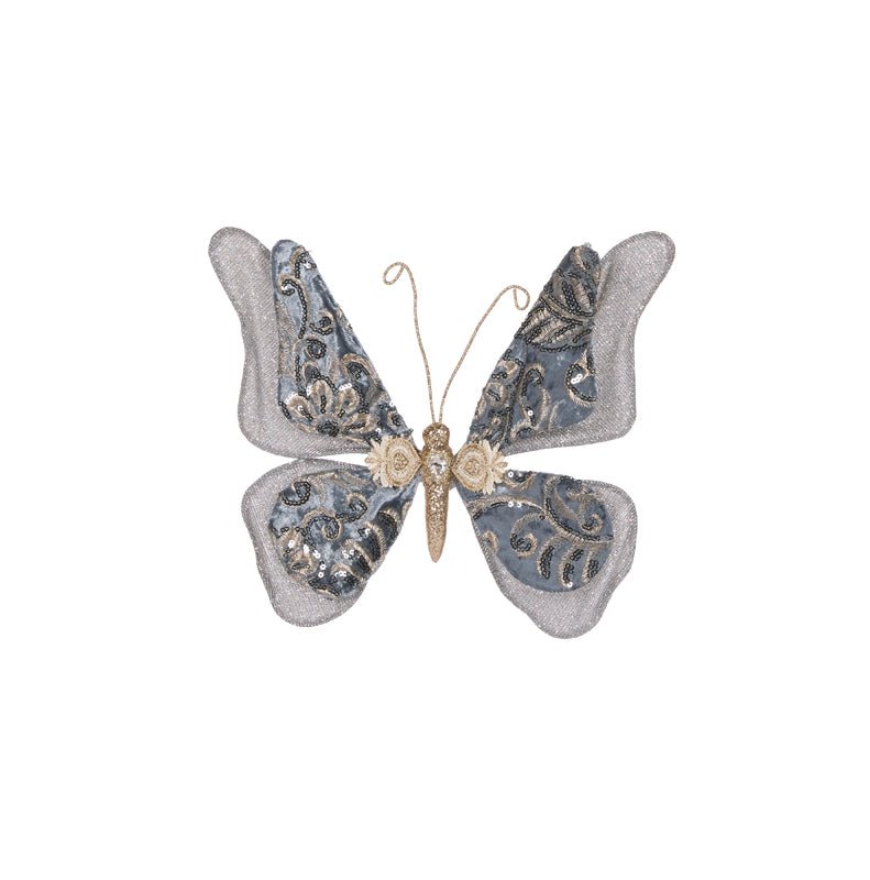 Damask Blue Velvet Butterflies - Assorted - My Christmas