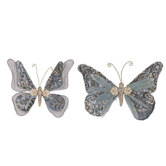 Damask Blue Velvet Butterflies - Assorted - My Christmas