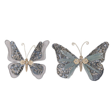 Damask Blue Velvet Butterflies - Assorted - My Christmas