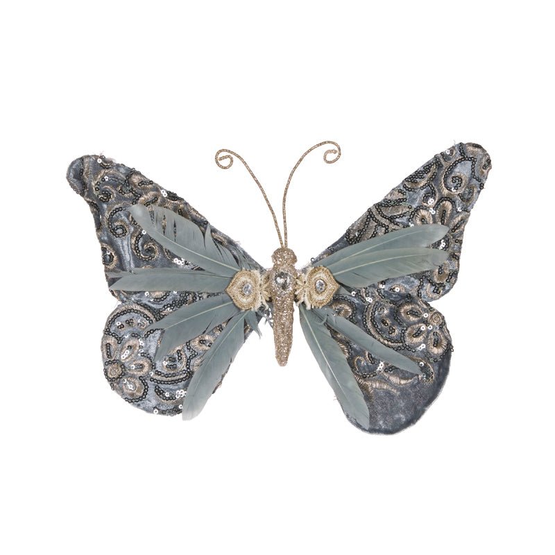 Damask Blue Velvet Butterflies - Assorted - My Christmas