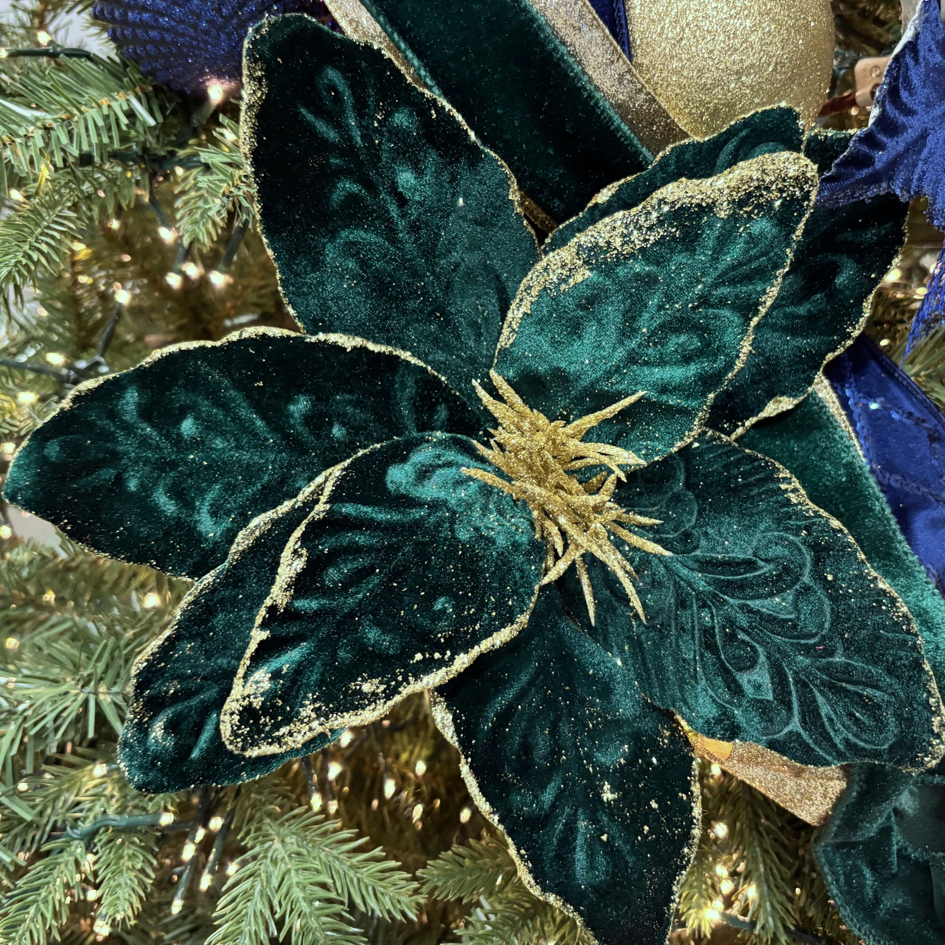 Dark Emerald Gold Poinsettia with Clip - My Christmas